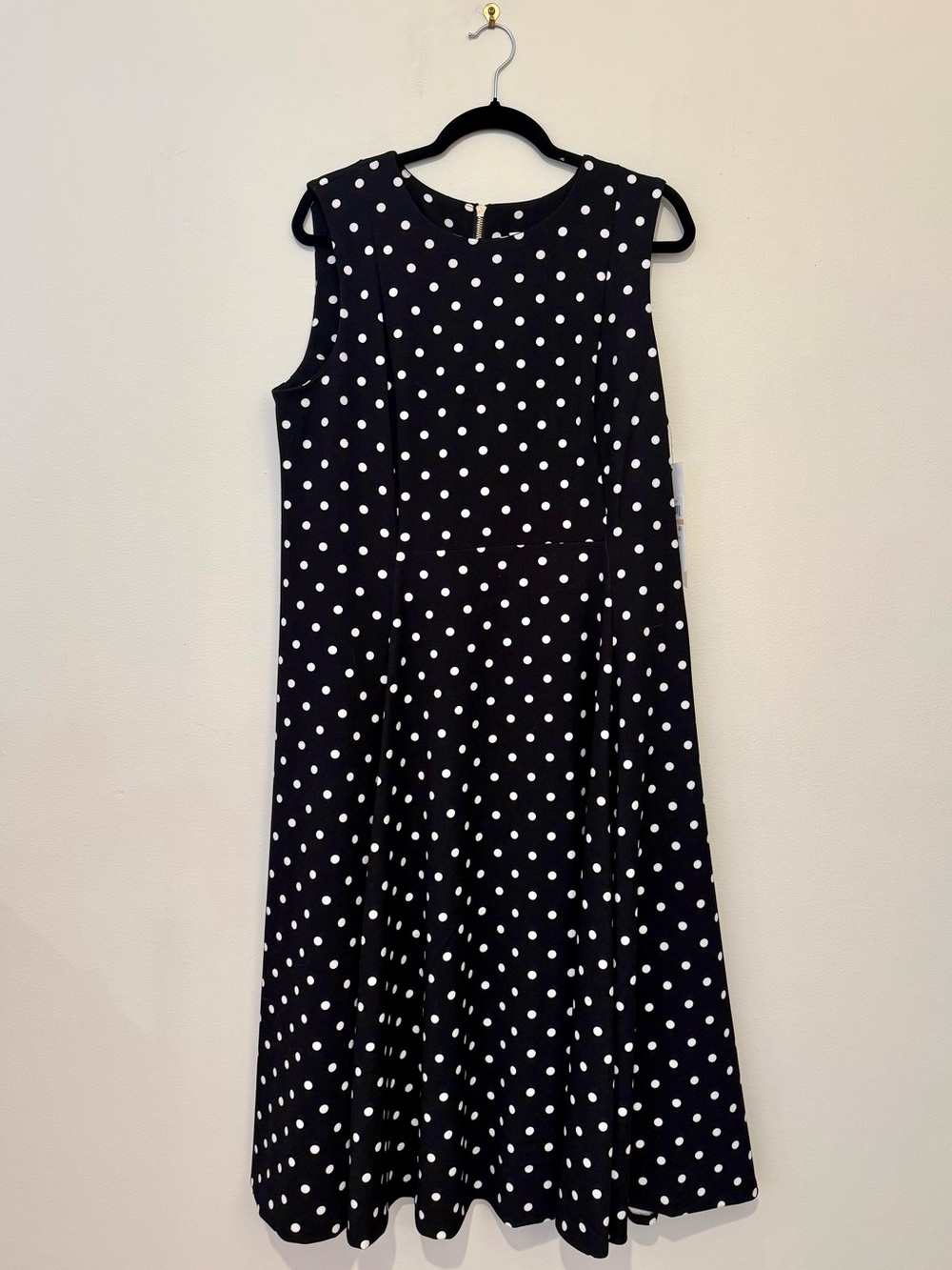 Calvin Klein Black and White Polka Dot Fit & Flare Midi Dress